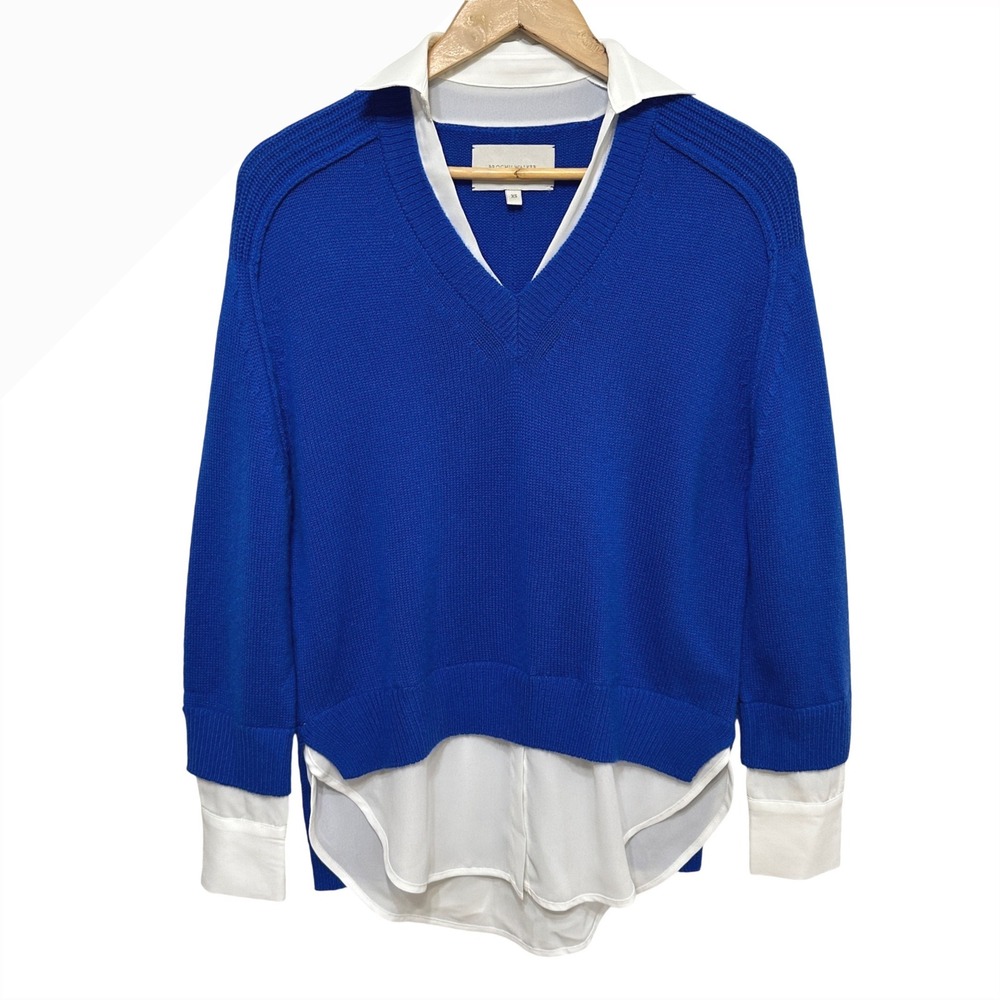 Brochu Walker Looker Layered V-Neck Sweater Women XS Blue Wool Cashmere Preppy